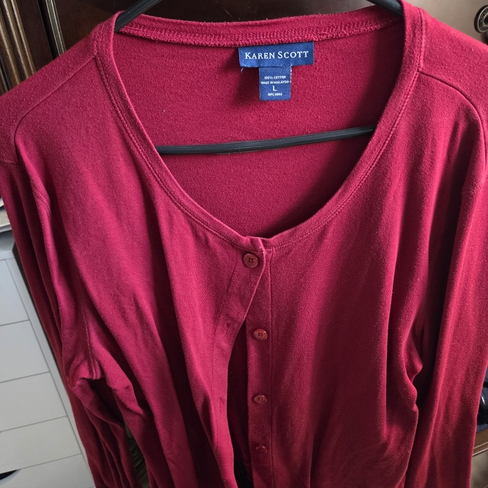 Karen Scott Deep Red Button-Up Cardigan